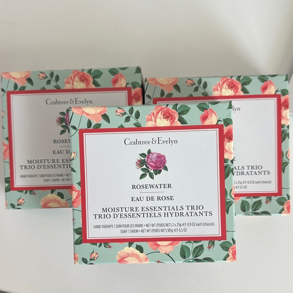 3x Crabtree & Evelyn Rosewater Trio Soap & hand creams sets